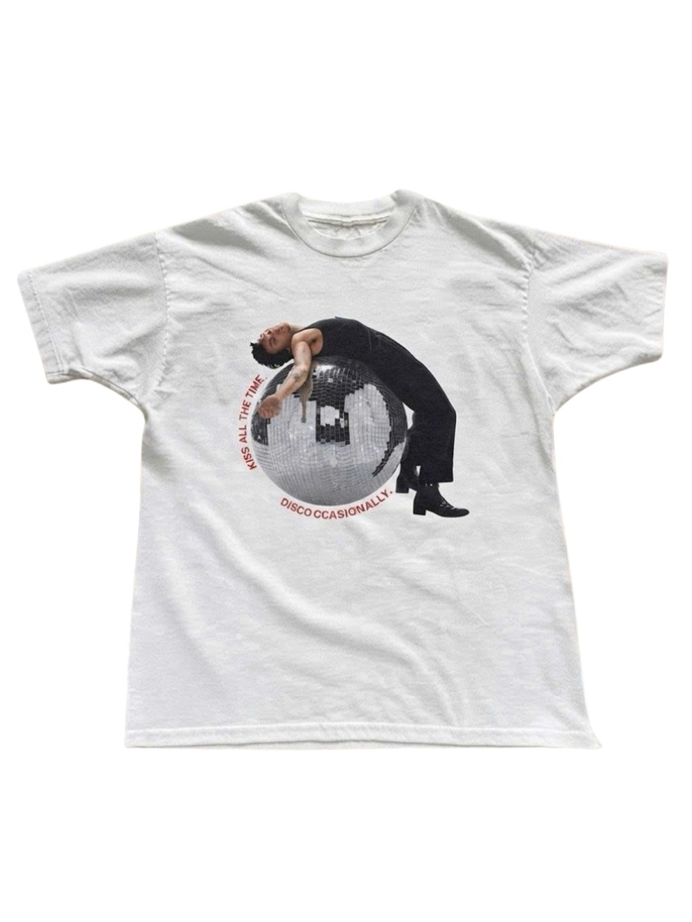Gildan White Graphic Crewneck T-Shirt with Disco Print